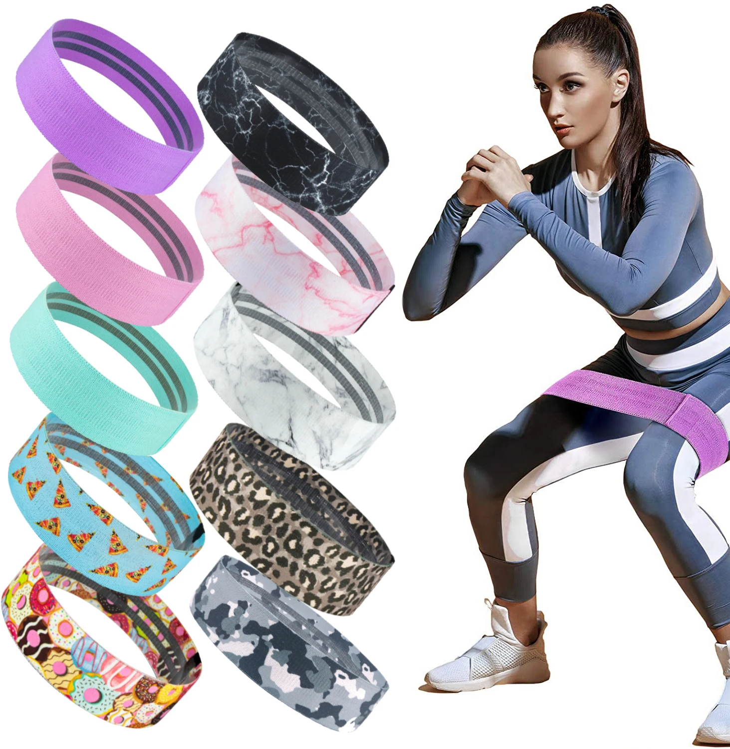 

Wholesale Home Workout power band fitness custom printing fabric booty band sets for legs and butt, Pink or customized color
