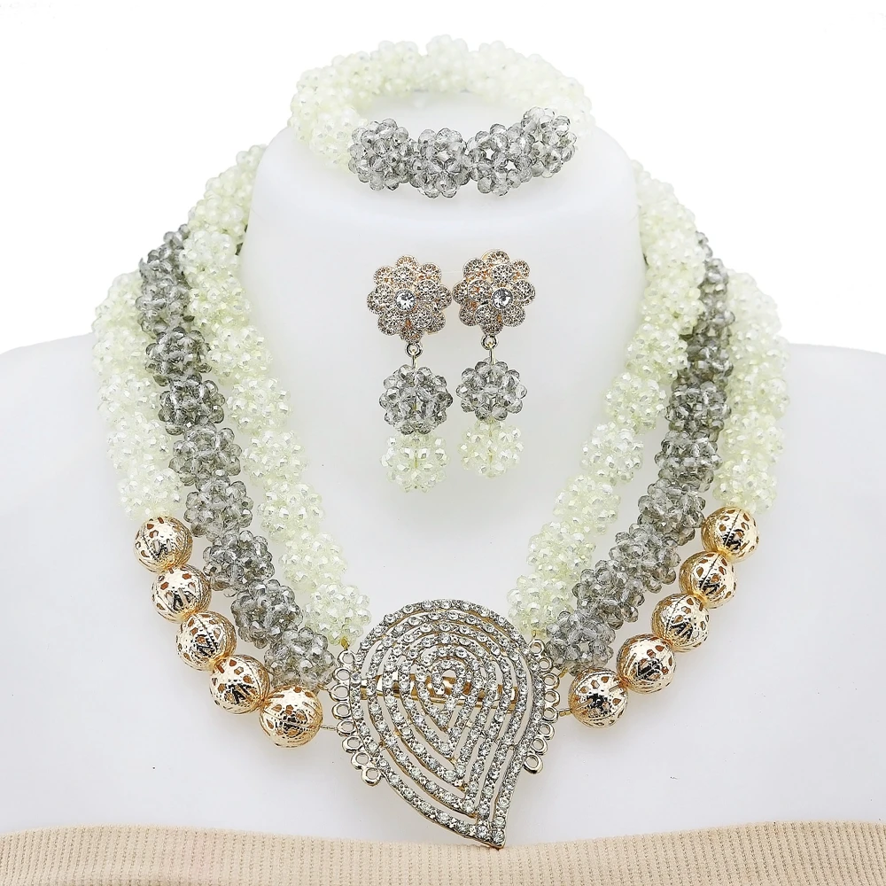 

Yulaili Latest Pakistani Bridal Hand-knitted Jewelry Set Women's Fashion Big Flowers Pendant With Natural Gem Jewelry Sets YL340