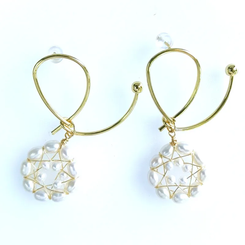 

E346 Popular Design Water Drop Shape small pearl flower Earring handmade Long Pearl Wholesale