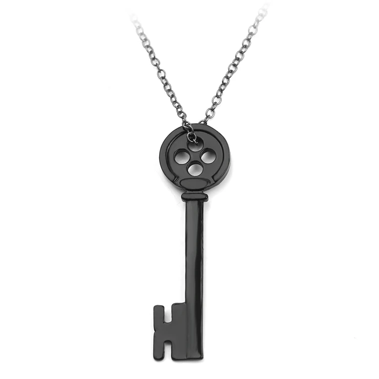 

Movie Coraline Necklace Black Button Key Skull Pendants Necklace Fashion Unique Jewelry Gift For Women Men, Picture shows