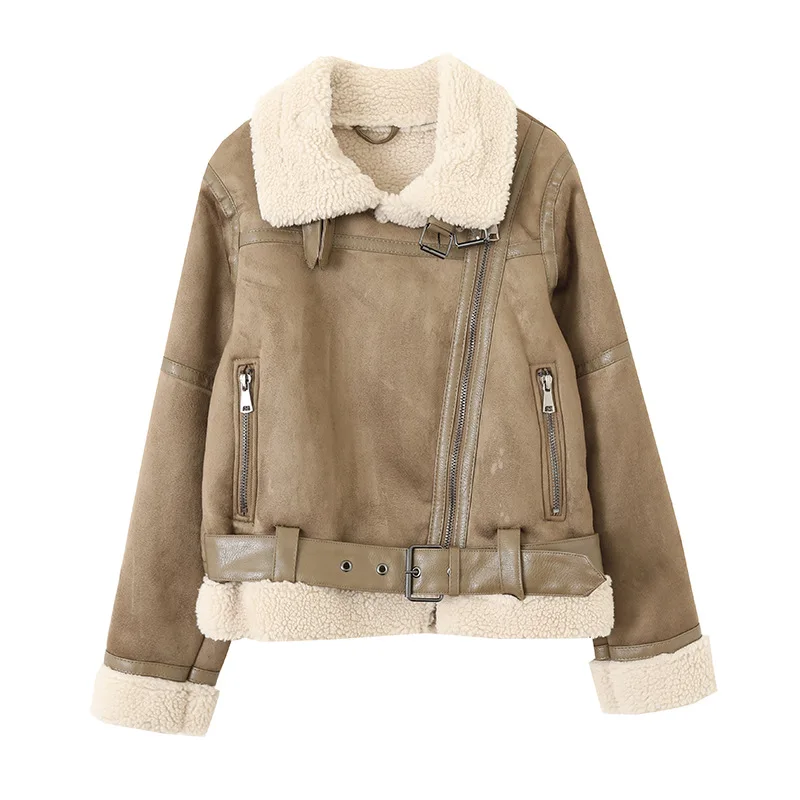 

Women's Motorcycle Wind Jacket Coat 2022 Winter New Lamb Fur And Wool All-In-One Cotton Jacket