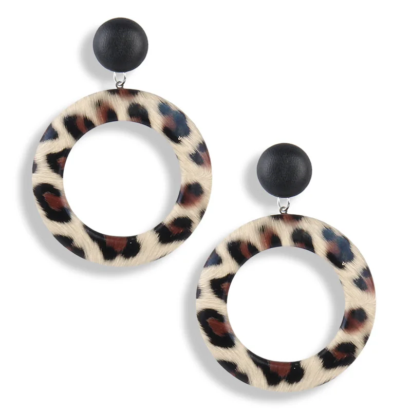 

Fashion Geometric Round Leather Leopard Earrings For Women, Picture