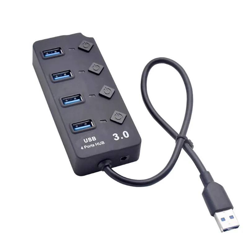 

USB Hub 3.0 High Speed 4 Port USB 3.0 Hub Splitter On/Off Switch, Black