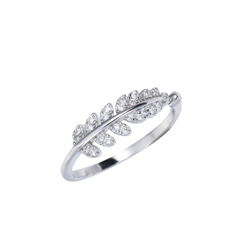

Women Diamond Silver Plated Feather Adjustable Open Ring Ladies Index Finger Ring Jewelry
