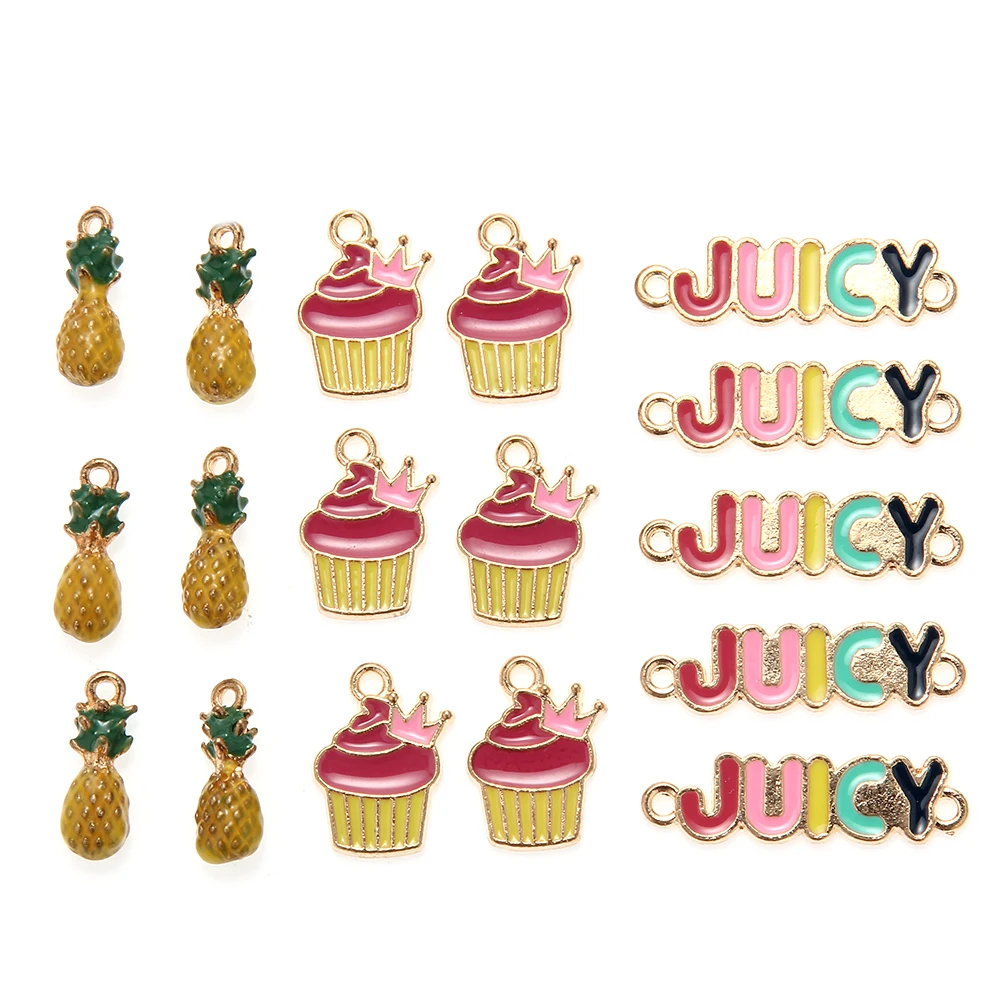 

Fashion Cute Fruit pineapple Letters juice cupcake Enamel connectors charms for jewelry making, Picture