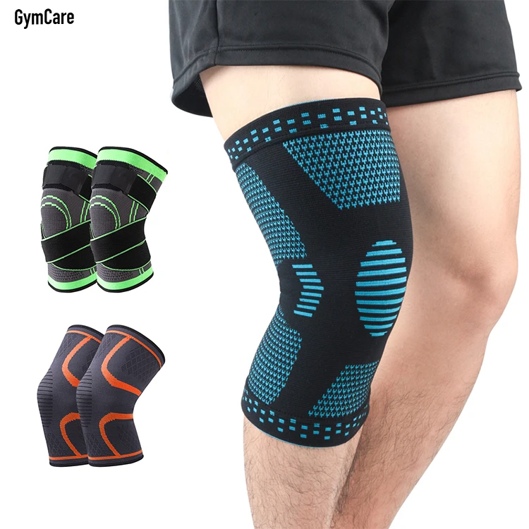 

elastic spring knee wraps support adjustable nylon knee brace sports custom compression strap knee sleeves protector brace, Green, black, orange