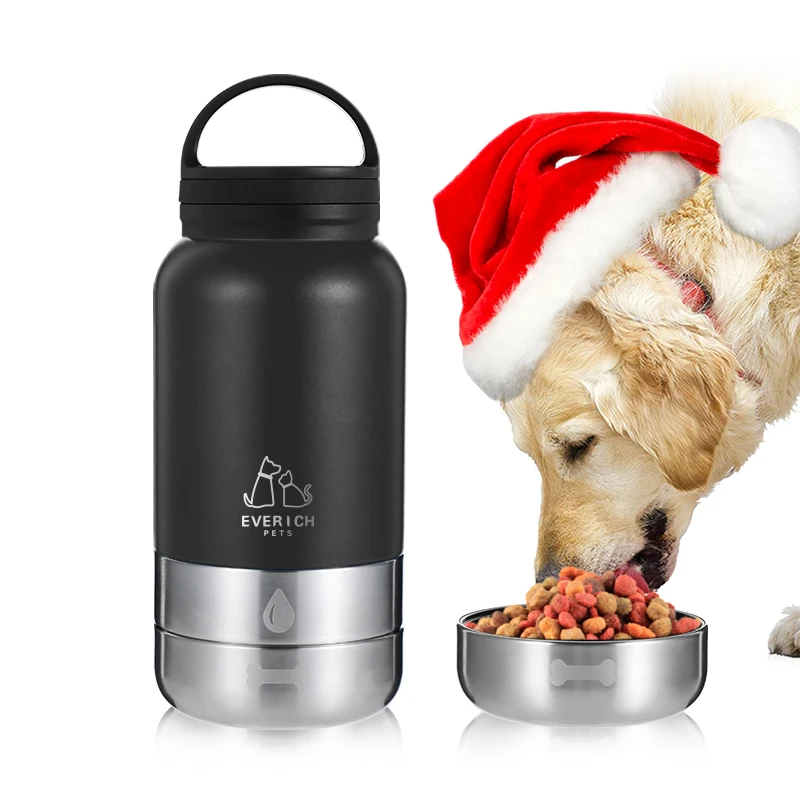 

outdoor dog water bottle 3 in1 32 64oz stainless steel vacuum insulated Thermal Pet Water Bottle Dispenser Portable Food Bowl