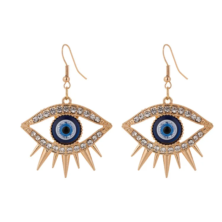 

Korean Style Cute Gold Color Cubic Zircon Blue Evil Eyes Pendant Earrings Diamond Rhinestone Big Devil Eyes Drop Earrings