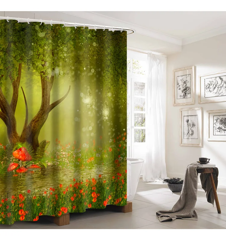 

Unique Design Fairy Tale Style Fantasy Series Printed Polyester Shower Curtain, Customized color