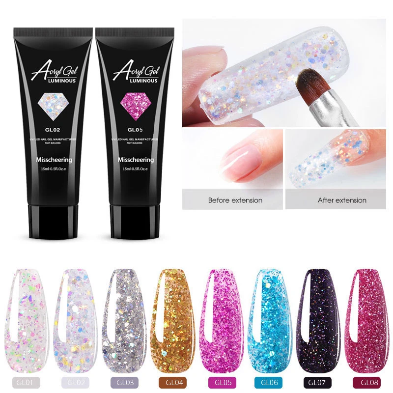 

15ML Glitter Gel Nail Finger Extension Quick Building Diamond Crystal UV Gel Manicure Design Accessories Hybrid Varnish