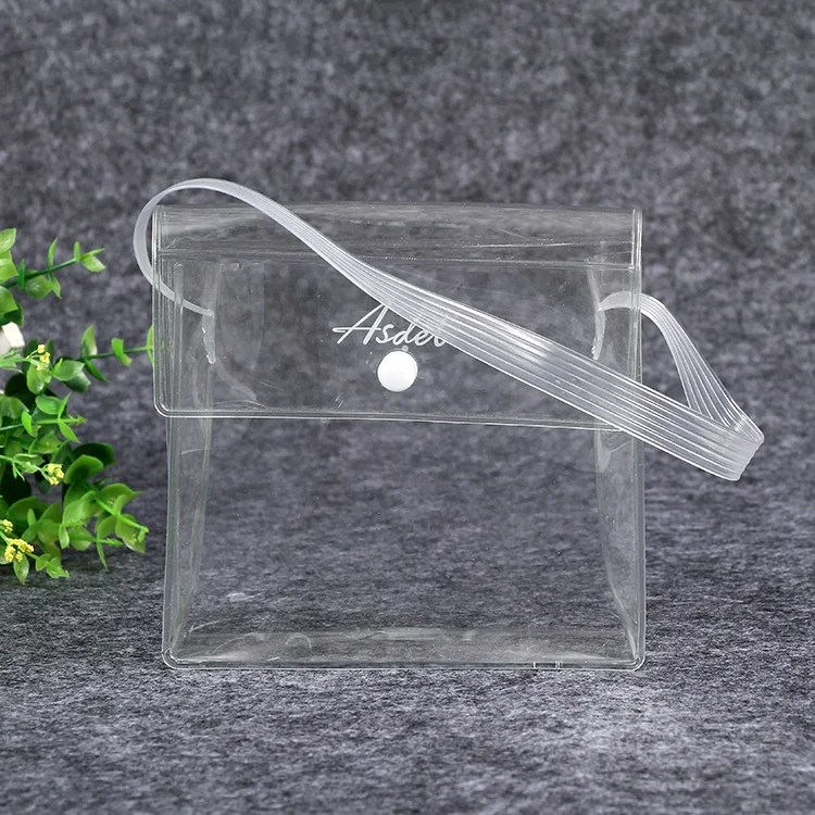 

Fashion small button type pvc transparent storage tote bag with logo, Transparent/clear/frosted