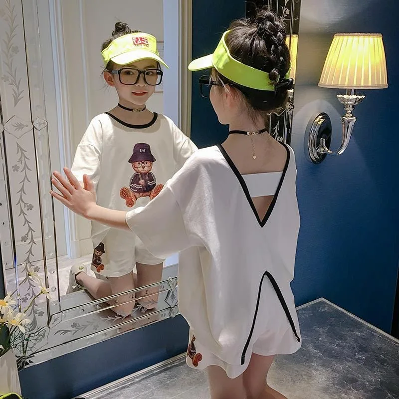

Summer Children's Wear 2021 Girls' short sleeve suit Cotton shorts set for girls