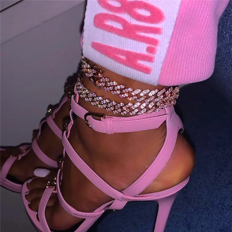 

Luxury Iced Out CZ Cubic Zirconia Cuban Chain Ankle Bracelet Bling Hip Hops Miami Rhinestone Crystal Cuban Chain Anklet Ankle