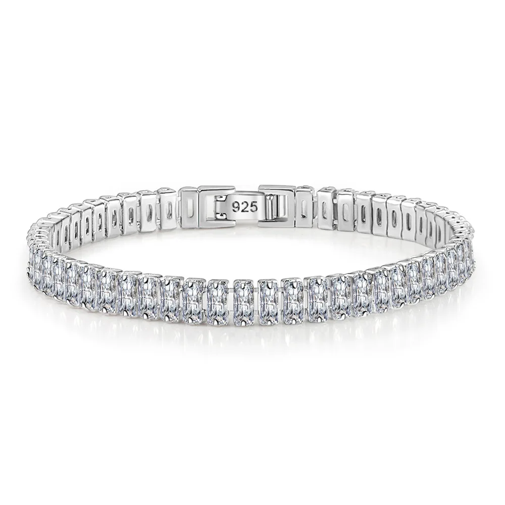 

Pulseras De Mujer Shiny S925 Sterling Silver Zircon Tennis Bracelet Silver Box Chain Silver Women JewelryTennis Bracelet