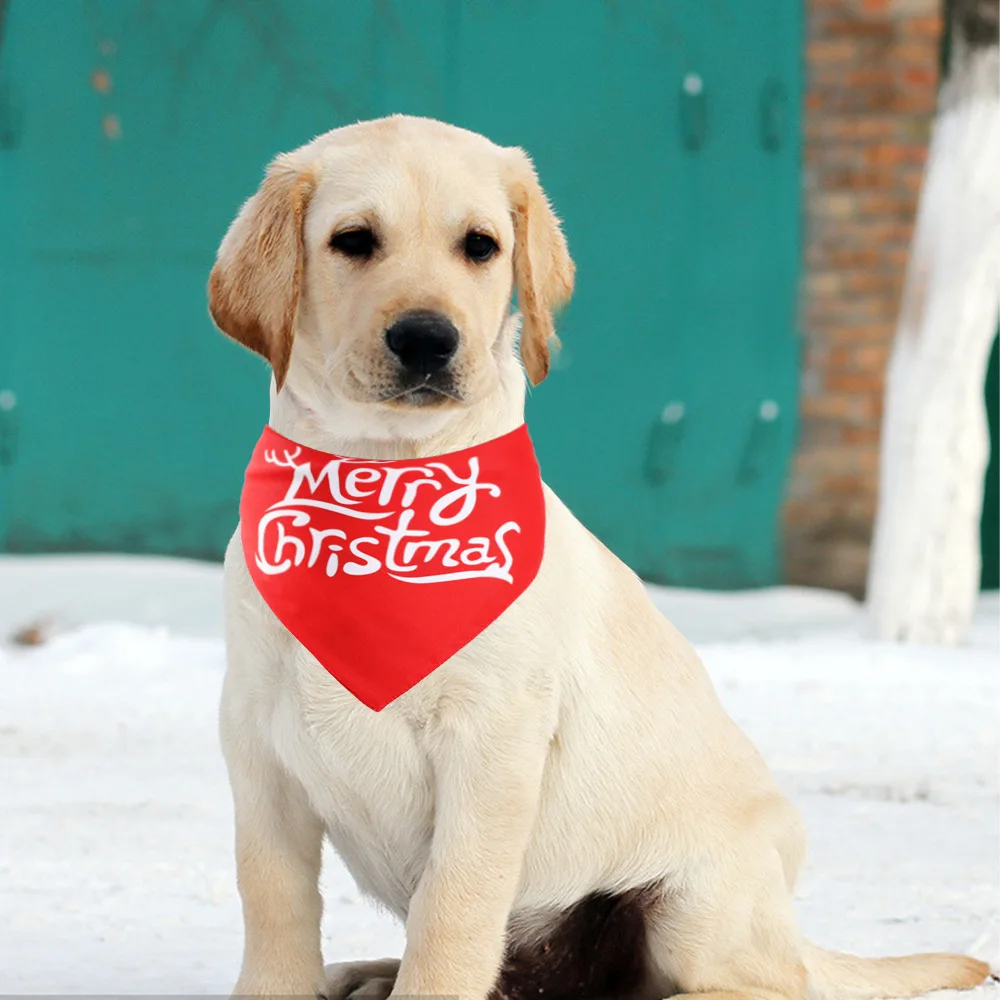 

New Arrival Pet Suppliers Happy Christmas Cute Reindeer Pet Print Saliva Towel 2 Sides Two Different Designs, Picture shows