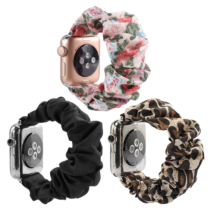 

38/40mm 42/44mm Colorful Polyester Seersucker I Watch Strap Fitness Scrunchies Smart Watch Band for Apple Watch