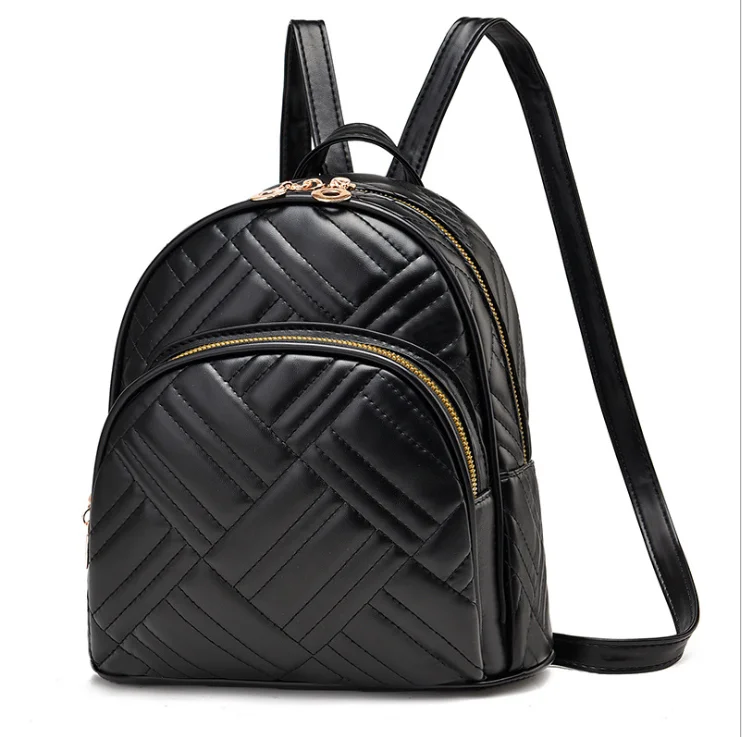 

2021 Geometric Basic Black Travel PU leather Promotion Backpacks For Women, As pictures shown