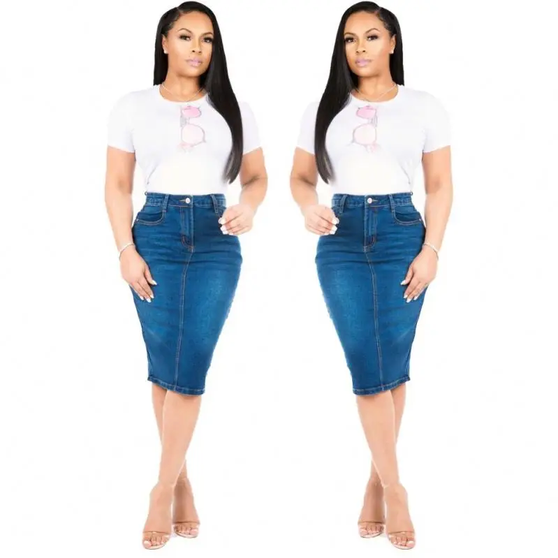 

2019 new fashion style women ladies classic denim tight jeans skirt, Blue