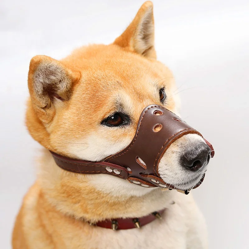 

Soft PU Leather Pet Muzzle Breathable Adjustable Alti-barking Safety Dog Muzzles, As picture