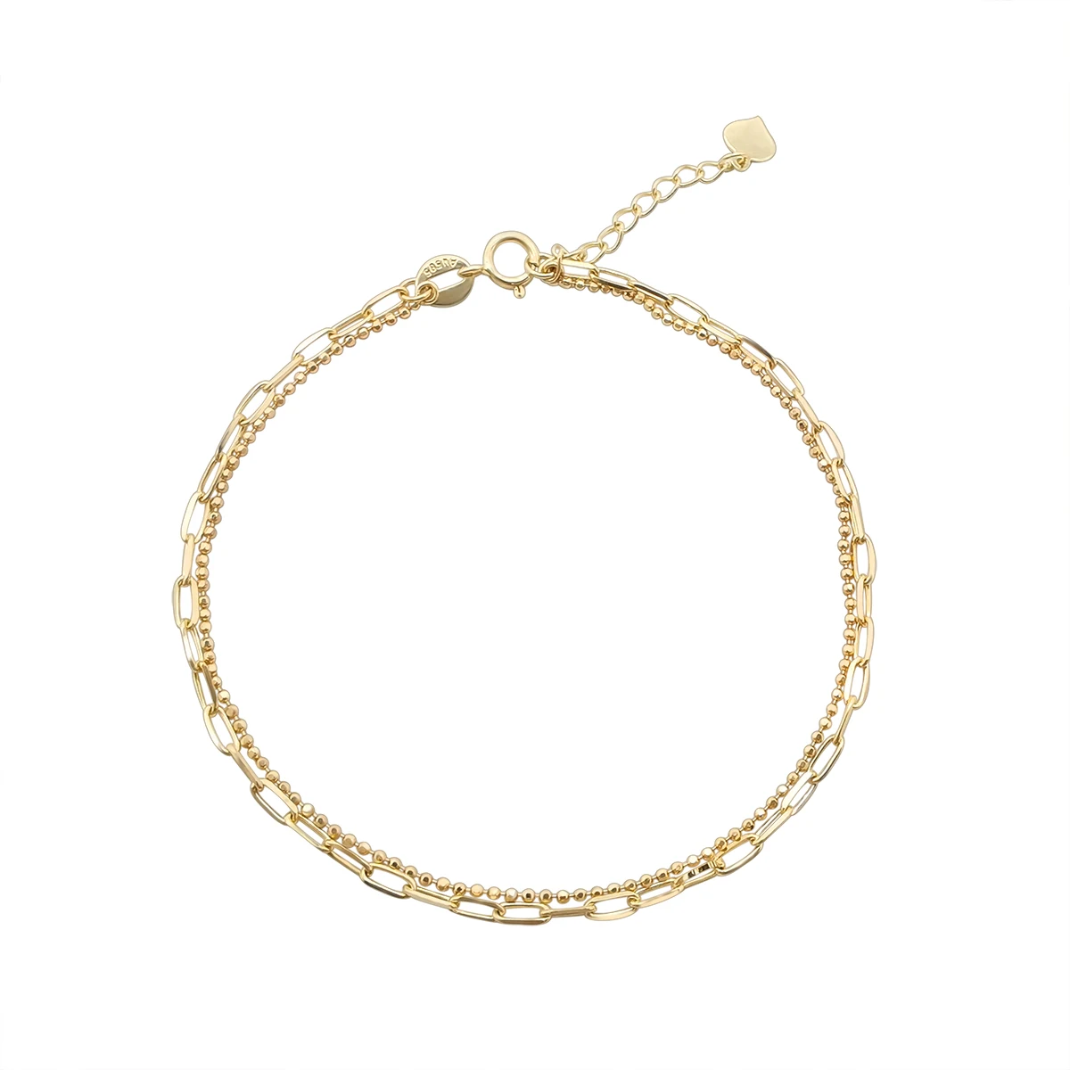 

Latest Design 14K Solid Gold Double Chain Link Bracelet, Fashion Genuine Gold 14K Paper Clip Chain Bracelets