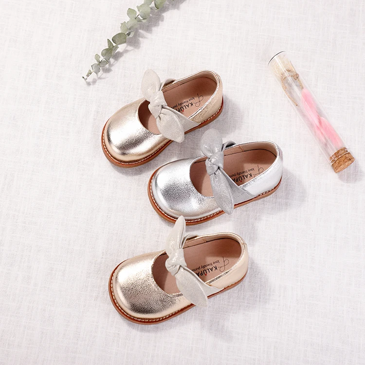 Genuine Leather Baby Shoes Bowknot Gold Color Children's Party Shoes Girls' Dress Shoes Buy