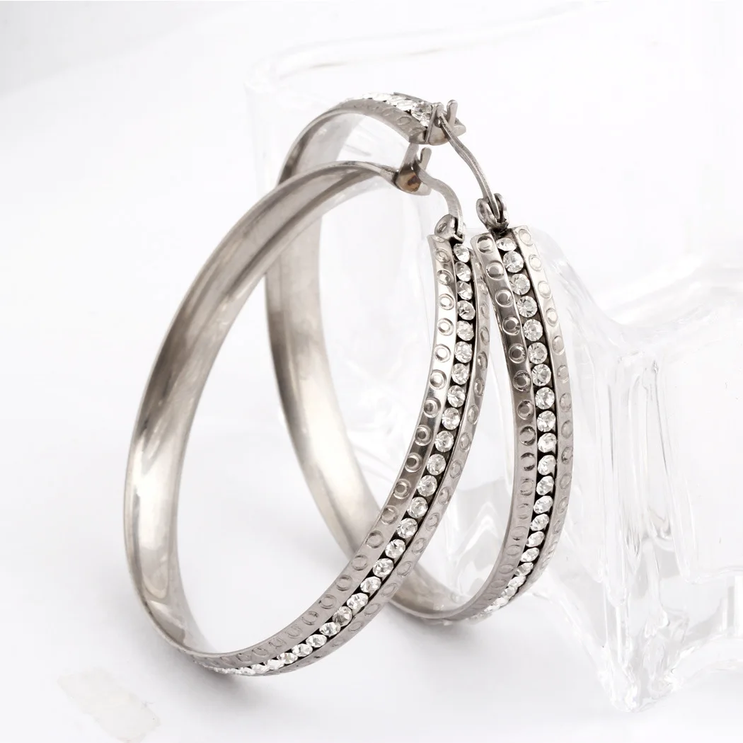 

Women fashion trend jewelry round 18k gold plated stainless steel large big hoop earrings, Gold/steel