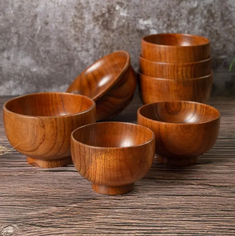 

Six Size Eco Friendly OEM Brand Japanese Handmade Jujube Wood Salad Food Bowl Wooden Soup Bowl