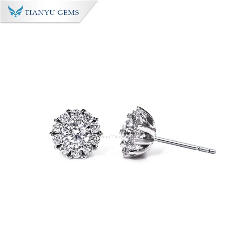 

Tianyu gems simple jewelry 1carat moissanite 4 prongs sterling 925 silver flower stud earrings