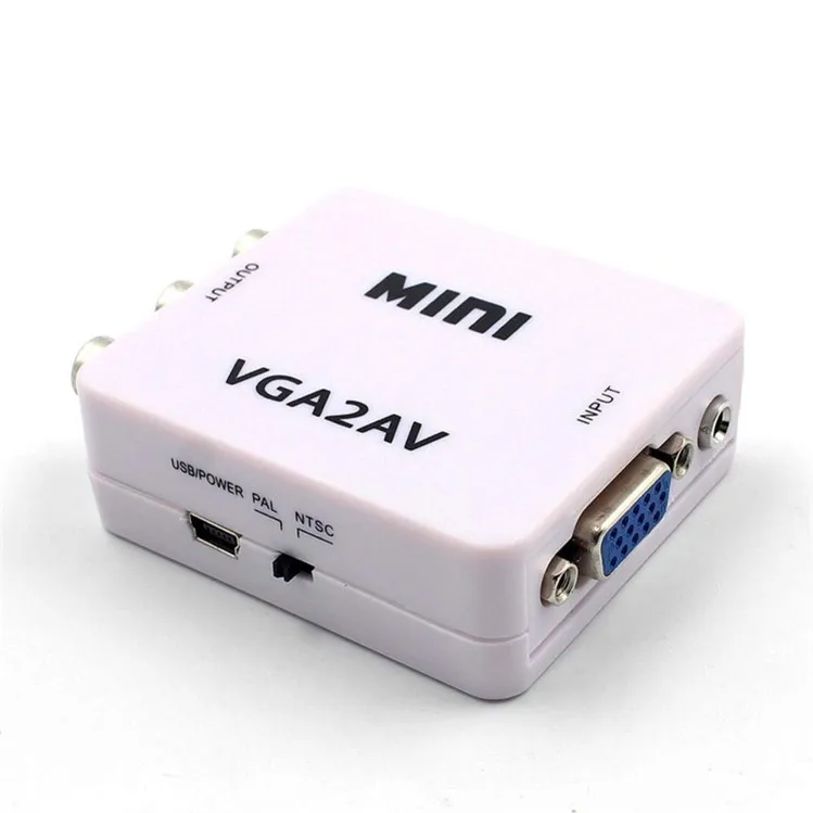 

Automatically Detects And Converts 1080P VGA2AV Converter Adapter VGA To AV RCA Converter, White