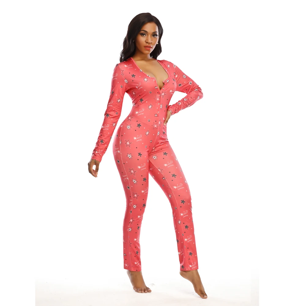 

Wholesale Marketiing Printed Long Sleeved Pajamas Ladies Nightwear Women Sleepwear Pajama Sleepwear Onesie, Rose