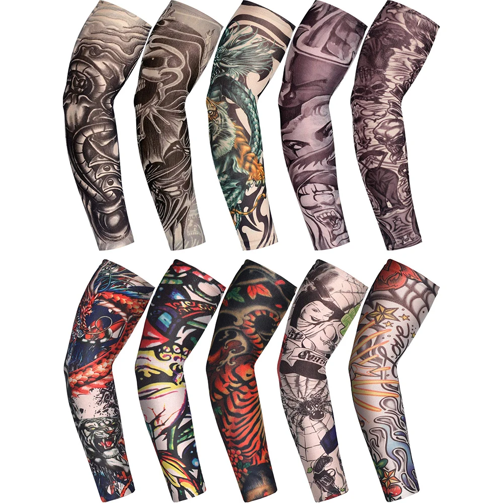 

UV Protection custom Tatoo Printed Outdoor Sports Elastic Cool Arm Sleeves for Men and Women