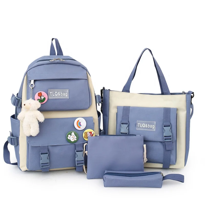 

Wholesale 4pcs canvas university kids students backpack custom student casual school bag set
