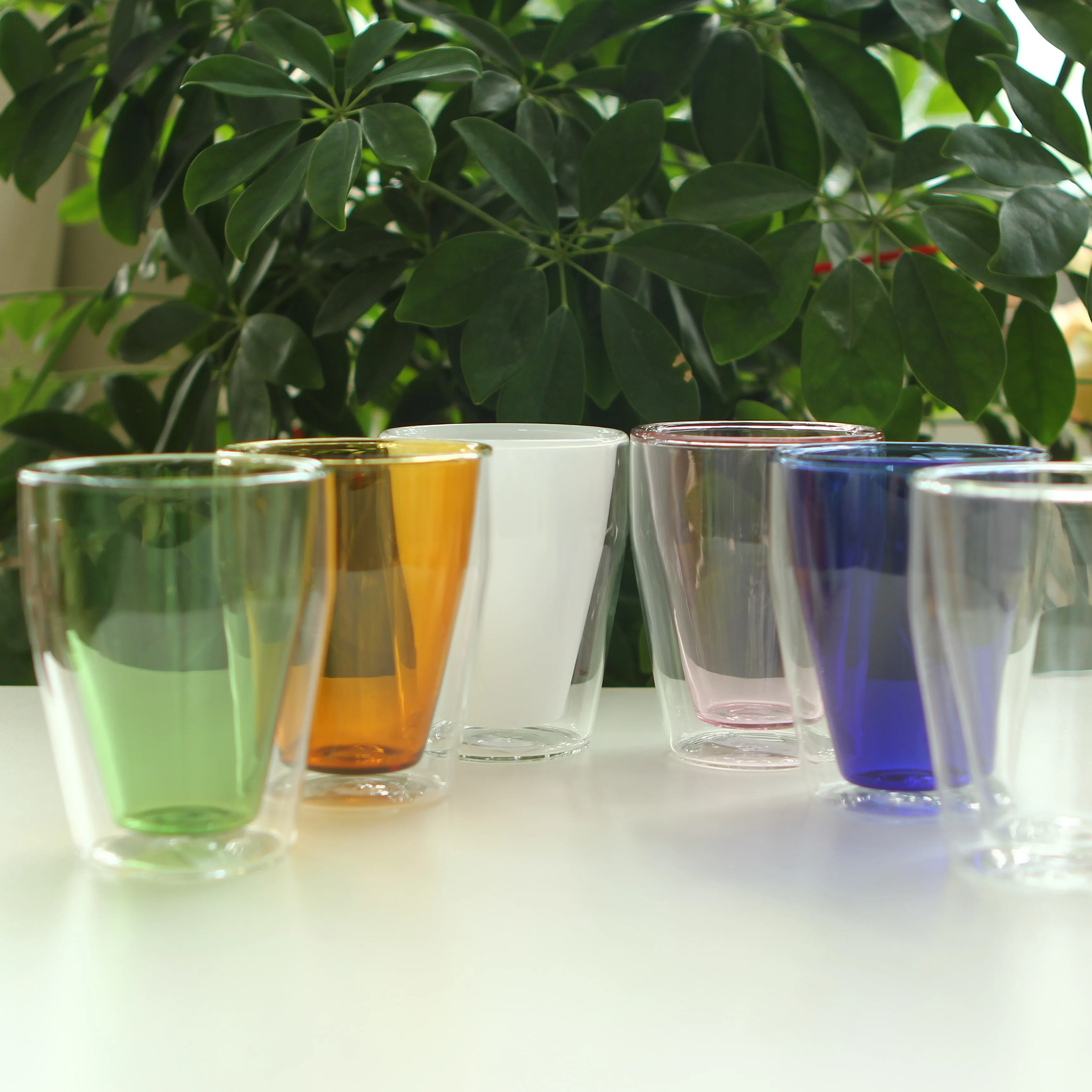 

Wholesale borosilicate heat resistant colored glass coffee cups, Clear blue green teal yellow amber pink purple opaque black etc