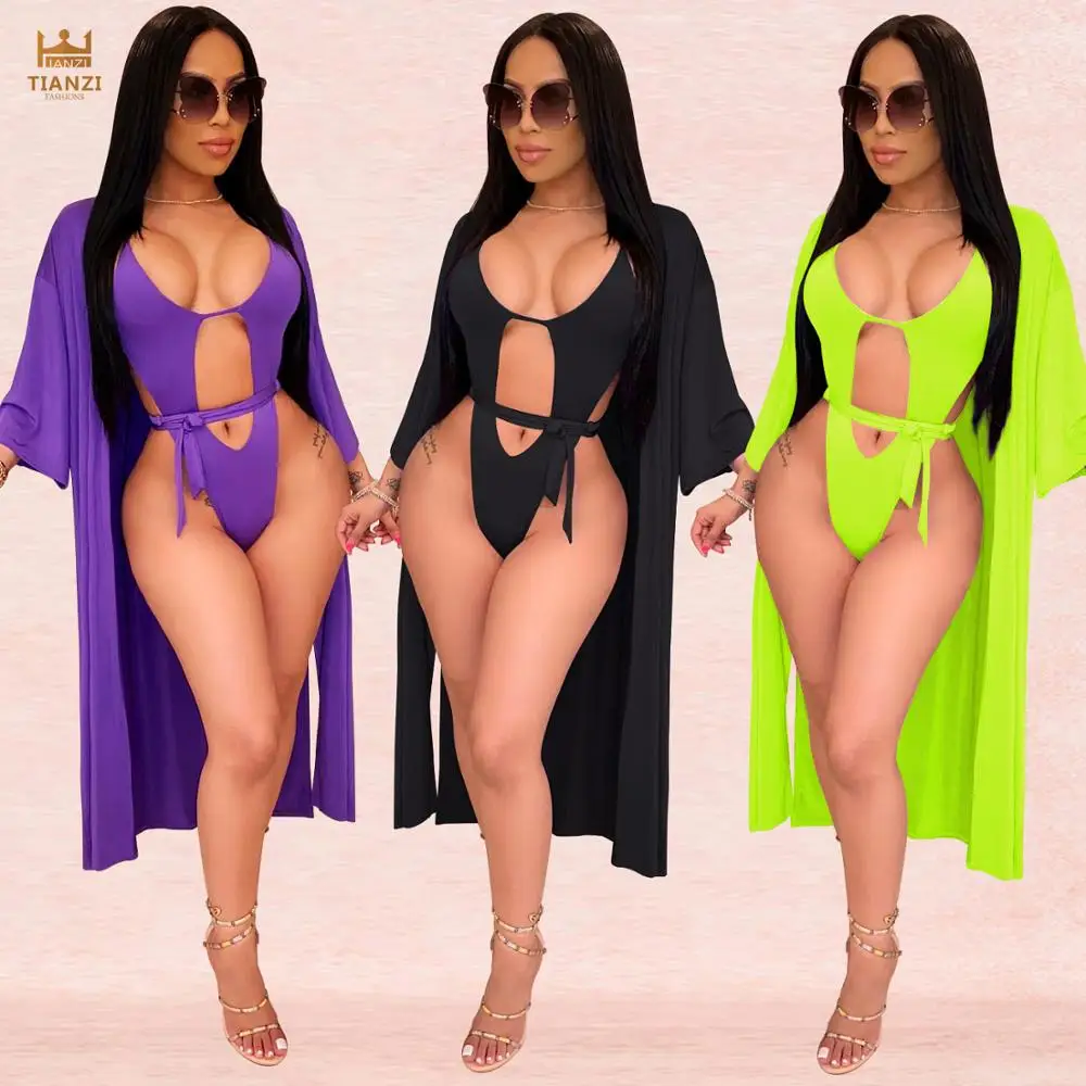 

X5154 - women sexy solid one piece swimsuit with cover up