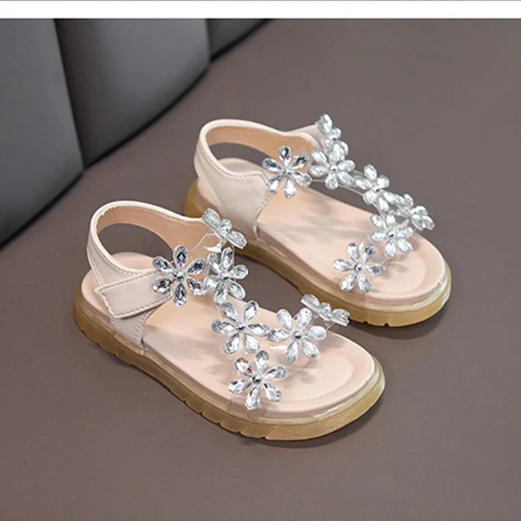 

Hot sale children's sandals 2021 summer new crystal flower flat sandals height increasing waterproof casual sandals, As picture
