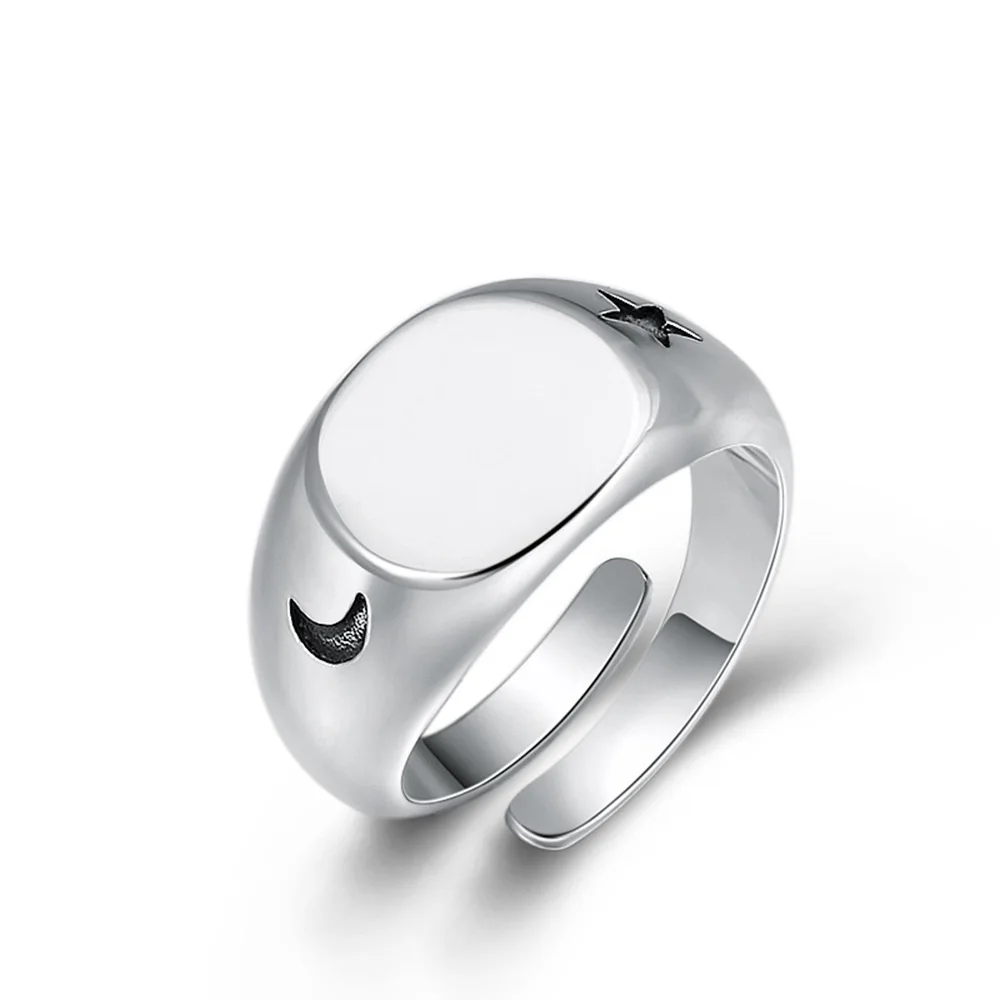 

925 Sterling Silver Rings for Women Carved Moon and the Stars Pattern Simple Modern and Trendy Women Rings Fine Jewelry