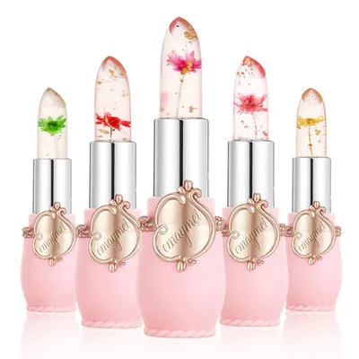 

EMAYMEI 6 colors lipstick with Flower transparent color jelly changing lip stick long lasting flowers lipsticks