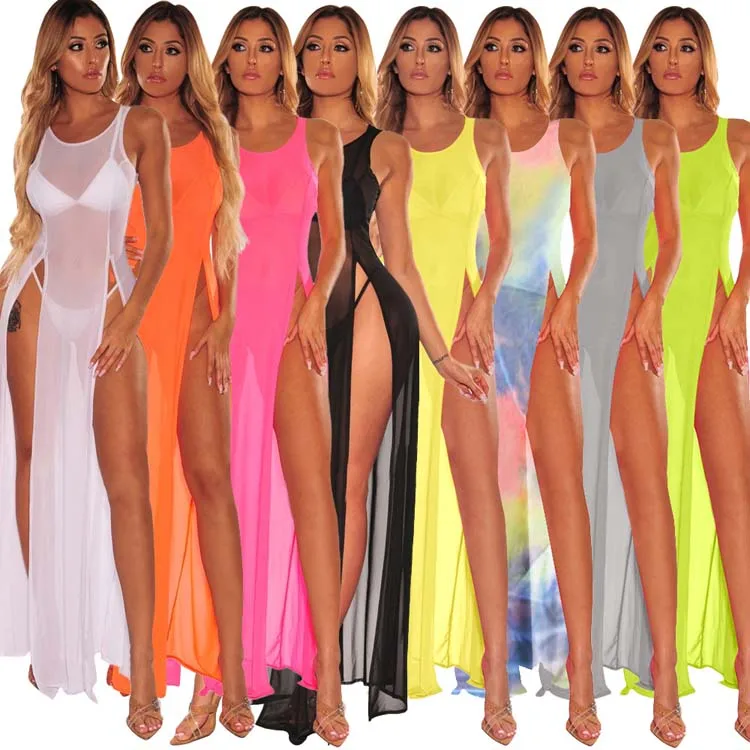

2021 Fashion Custom Hot Selling Solid Color Casual Dress Cover Up Women Beachwear Summer Dress For Women
