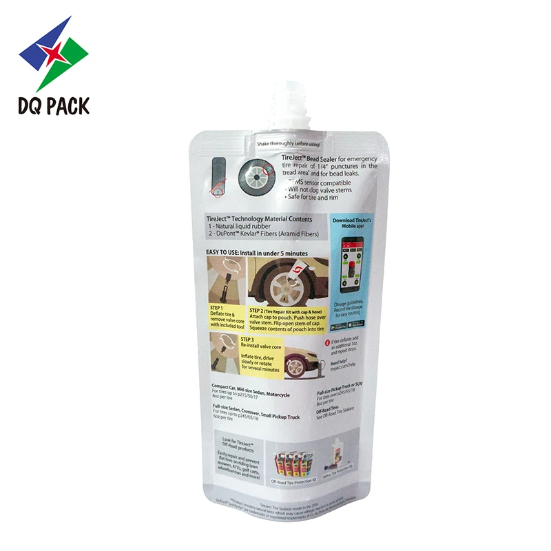 DQ PACK Cheap Price Stand Up Pouch With Spout Tyre Lubricant Packaging