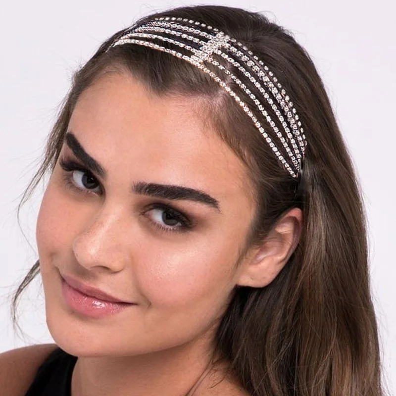 

StoneFans Women Crystal Headbands Fashion Bride Bling Rhinestone Hair Accessories Headband Elastic, Silver gold plating