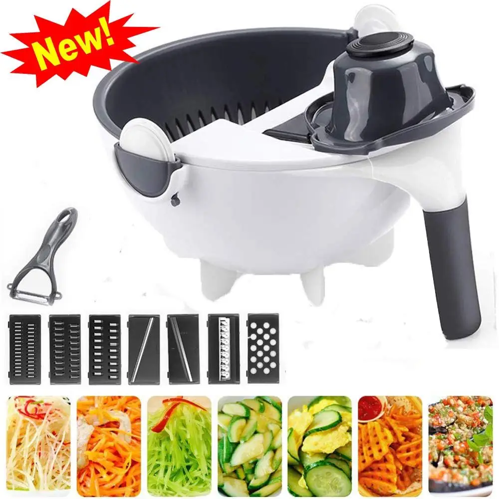 

Accessories Kitchen Tools Twister Multifunctional Food Vegetable Cutter Slicer Double Drain Basket Vegetable Chopper, Pink, blue