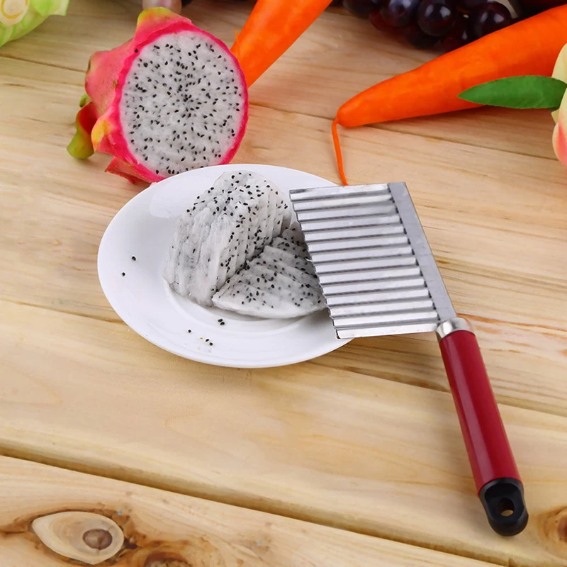 

Vegetable Wavy Blade Cutter Waffles Fries Cutter /Stainless Steel Salad Onion Cutter French Fry Cooking Tool Accessories, Wine red