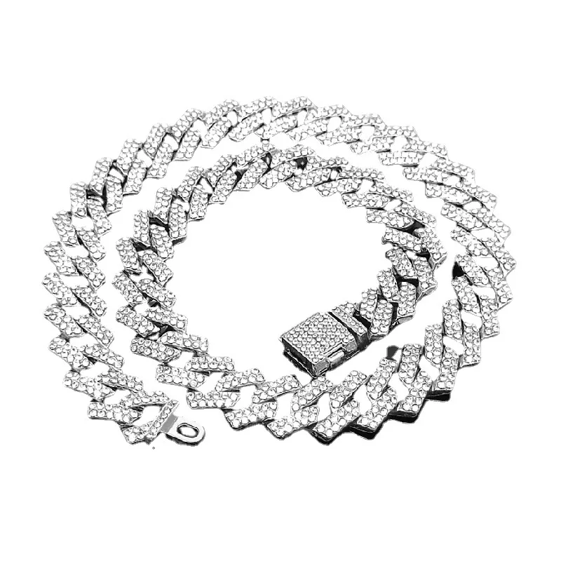 

Hot Selling Hip-hop 14mm Gold Silver Plating Mens Necklace Chain Full Diamonds 20mm Cuban Link Chain For Mans