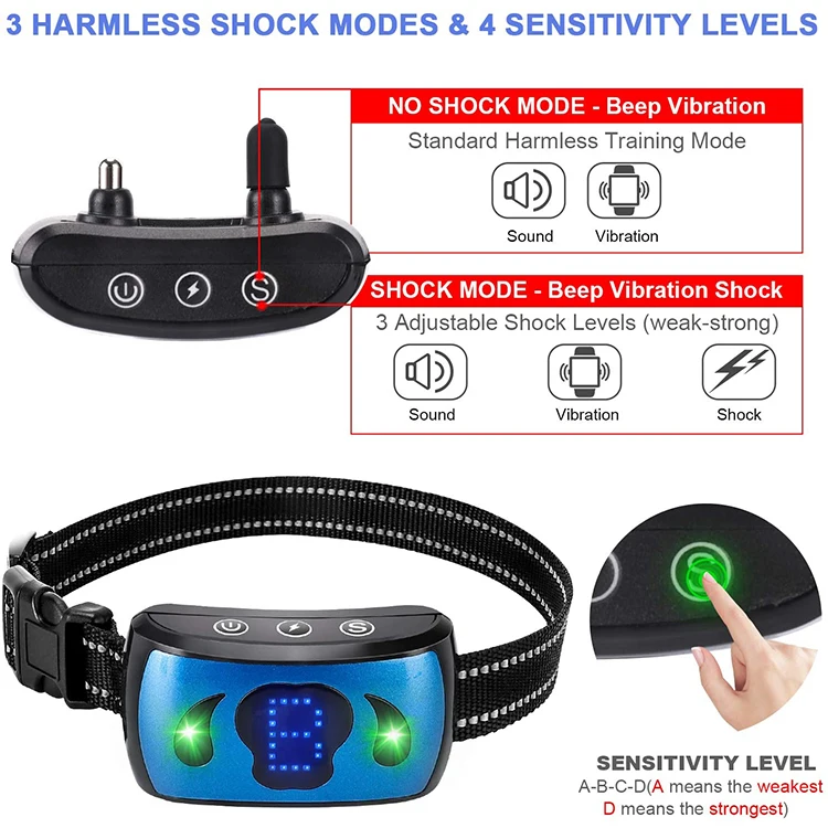 Dog Anti Bark Collar A718 High Quality Fully Waterproof Pet Training Electronic Bark Control Eco-friendly Stocked