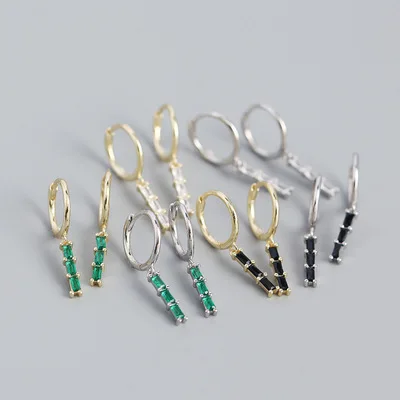 

Luxury Fashion S925 Sterling Silver Long CZ Bar Dangle Earrings Multi Color Zircon Rectangle Drop Earrings For Girls