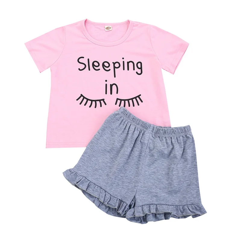 

Wholesale children sleepwear girls clothing sets letter printing t-shirt shorts sets kids pajamas