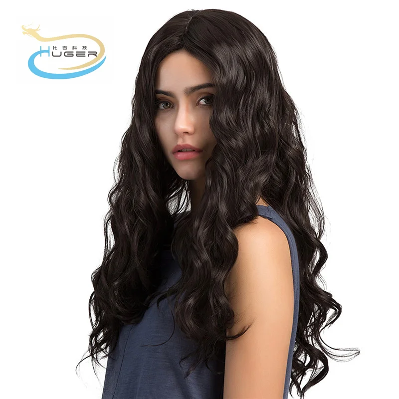 

New design product sale lace front synthetic big wave long curly black hair wigs