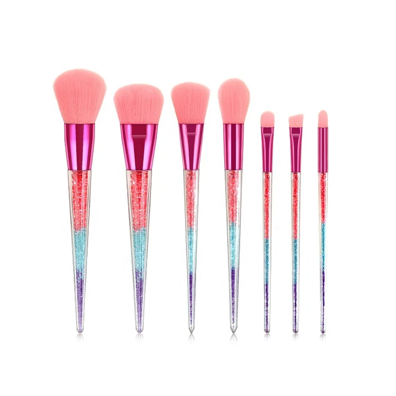 

Newest 7pcs makeup brush set colorful handle pink hair makeup brushes cosmetic tool Private label, Customized color accepted