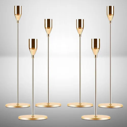 

Customized Wedding Taper Brass Metal Candle Stand Gold Candlestick Holder Set For Home Parties And Married Couples