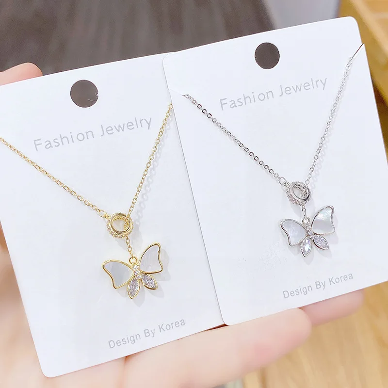 

Amazon Best Selling Real Gold Plating Shell Butterfly Necklace CZ Cubic Zirconia Butterfly Pendant Necklace, Picture color